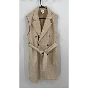 Joie double breasted Duster Sleeveless Jacket Vest with pockets removable belt M